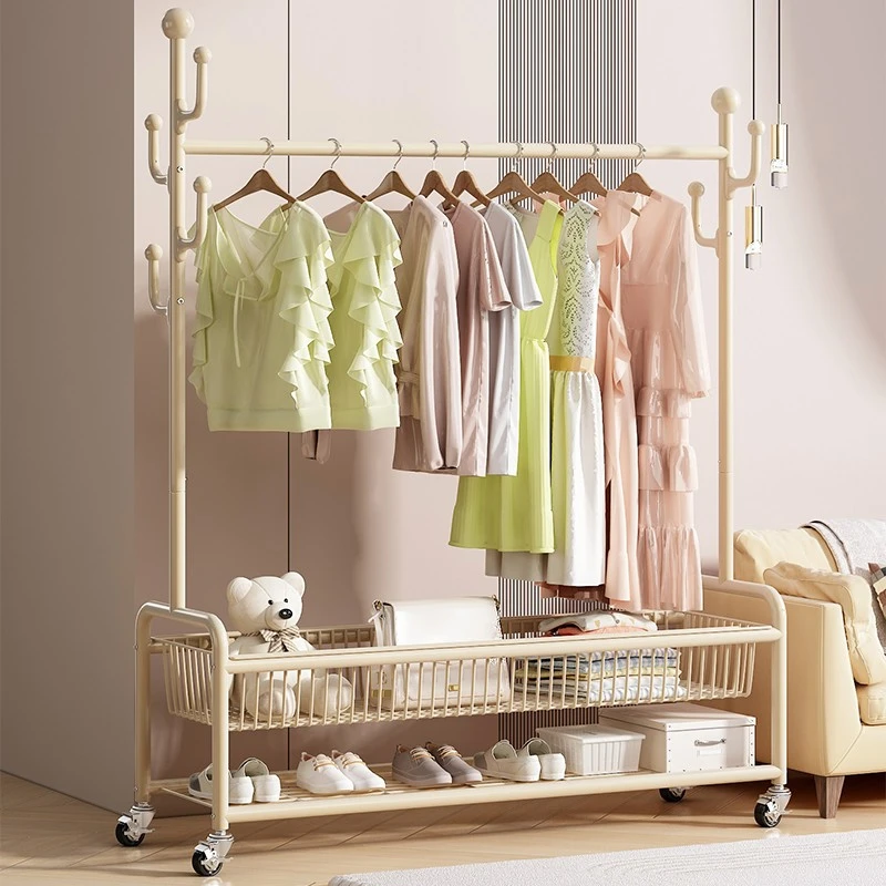 晾衣架落地家用可移动卧室凉衣架阳台衣服架子室内简易衣帽架收纳