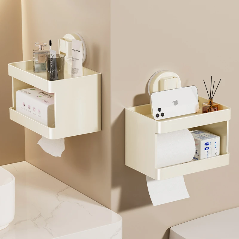 卫生间厕纸盒厕所吸盘纸巾盒免打孔壁挂式抽纸架卷纸卫生纸置物架