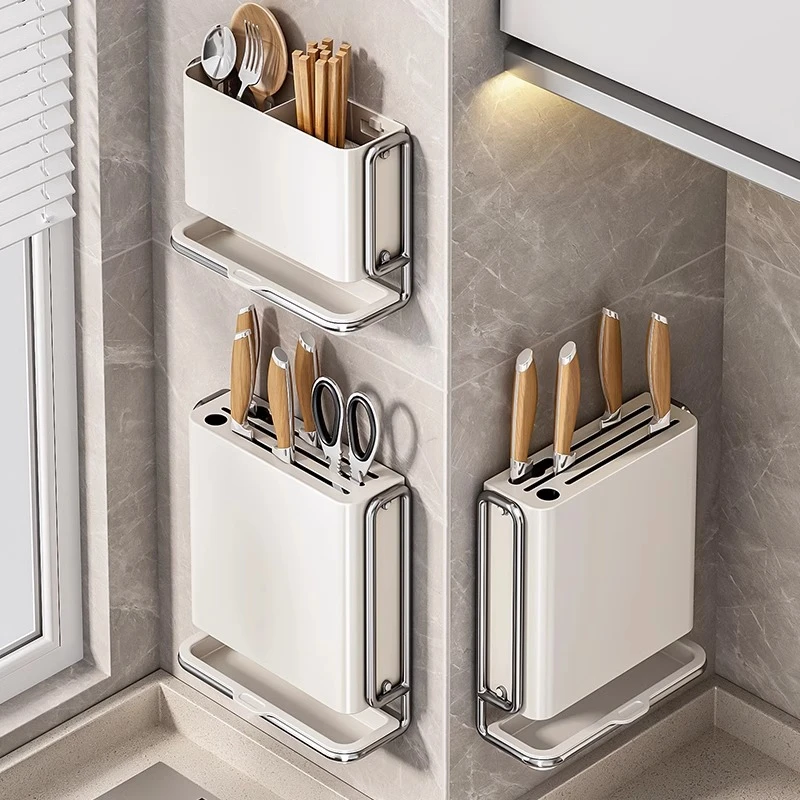 刀架置物架厨房多功能菜刀架免打孔壁挂式家用筷子筒刀架一体收纳