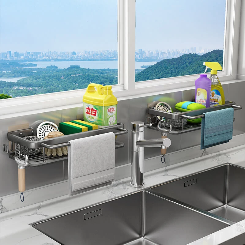 抹布架厨房收纳置物架免打孔洗碗布架子壁挂式家用沥水篮水槽神器