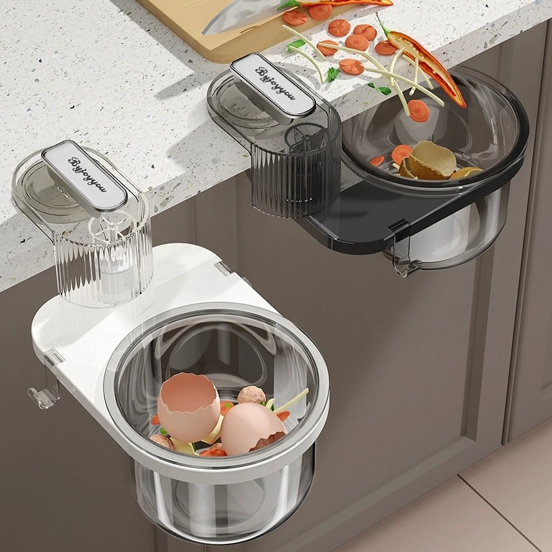 吸盘桌边垃圾桶桌面悬挂厨房餐桌下可旋转隐藏小垃圾桶迷你收纳桶