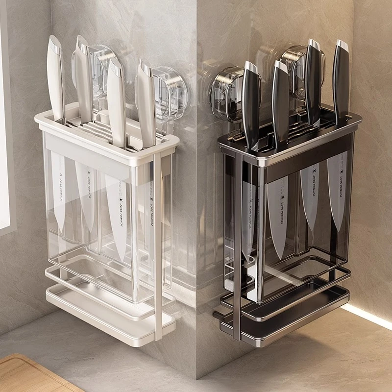 吸盘铁艺刀架厨房置物架刀具壁挂家用多功能免打孔刀架刀座收纳架