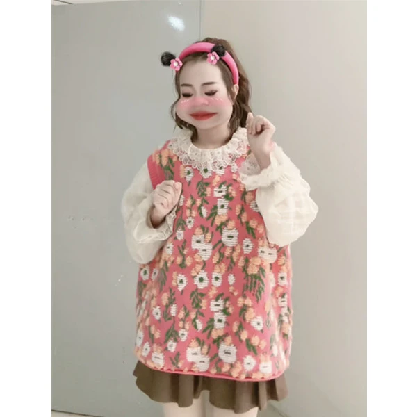 清！！！【桃花朵朵】复古宽松无袖花朵无袖针织马甲