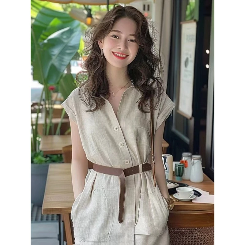 韩系时尚气质小香风杏色连衣裙女2025新款夏季超好看v领长裙子