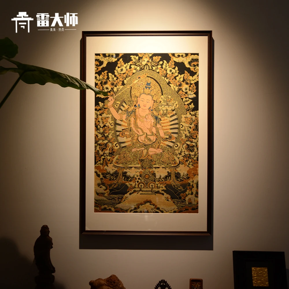 雷大师刺绣文殊菩萨唐卡茶室玄关装饰画客厅背景挂画沙发餐厅挂画