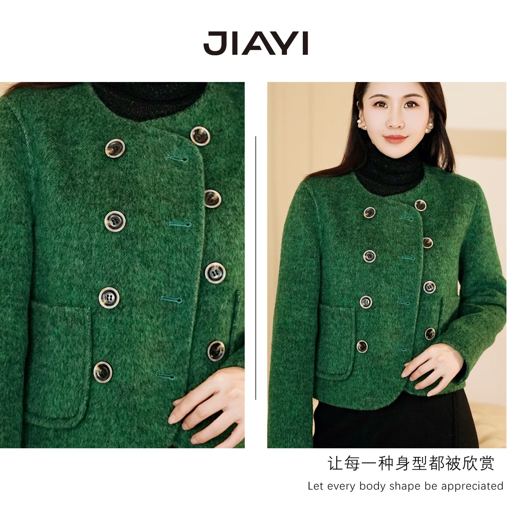 【嘉一】秋冬新款休闲双排扣羊毛羊驼绒短款外套 JYD-266-2