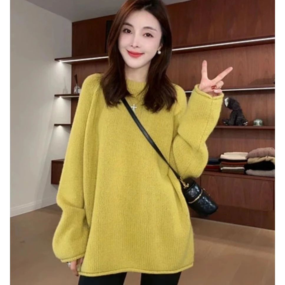 时尚高级感简约软糯圆领毛衣女2025春季慵懒风百搭宽松显瘦针织衫