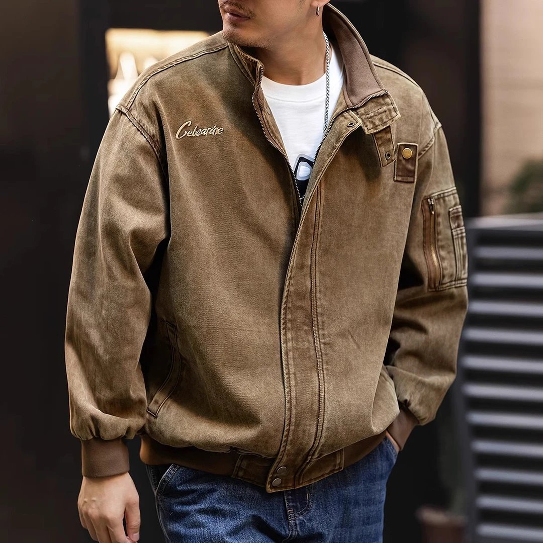 美式重磅复古夹克男春季2024新款宽松潮牌硬汉户外工装外套男春秋