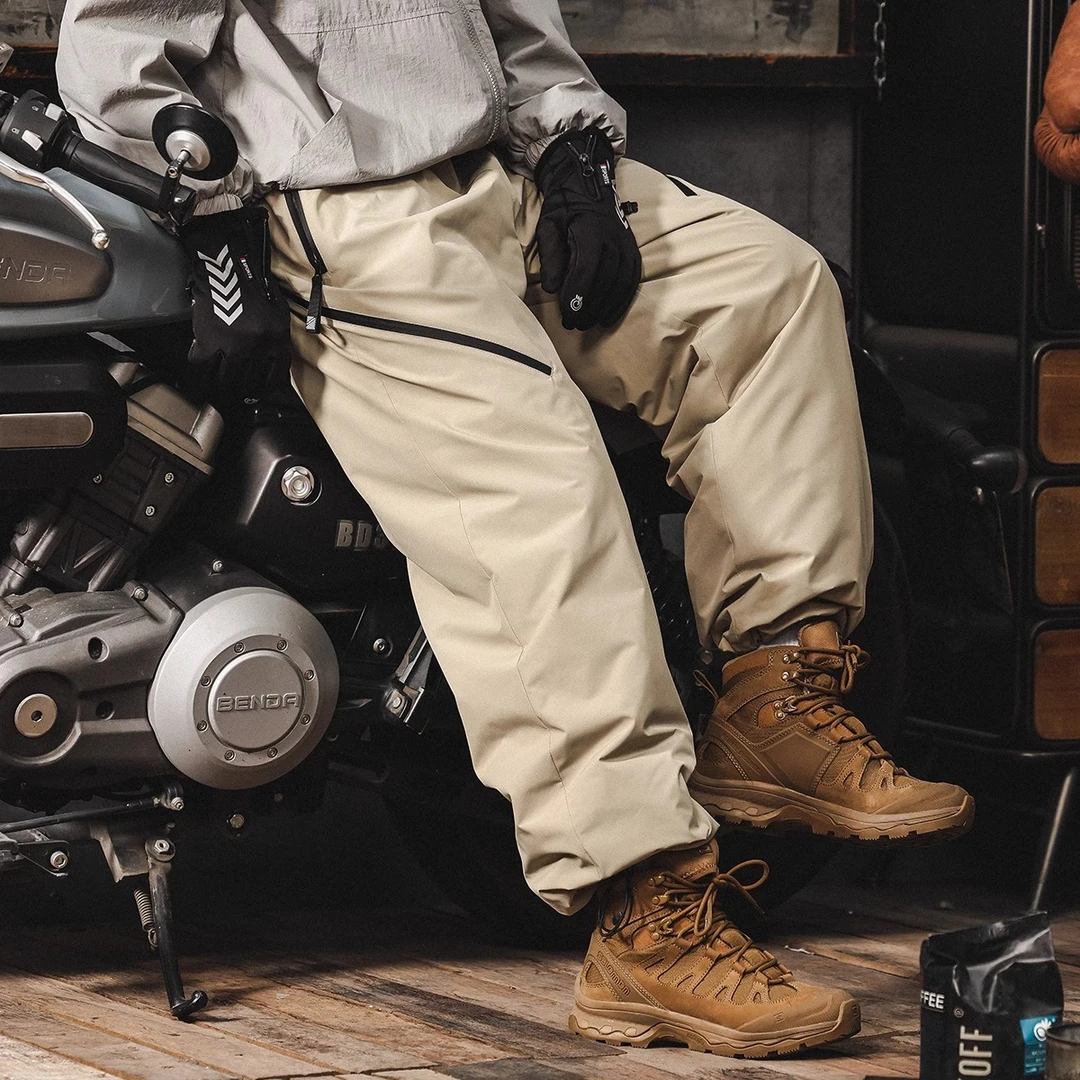 户外防风防水羽绒裤冬季加绒加厚棉裤男外穿登山工装软壳冲锋裤潮