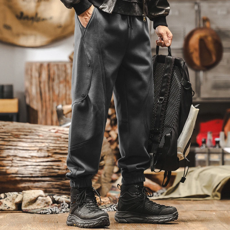 美式复古加绒休闲裤男冬季加厚潮牌高级感针织卫裤男士束脚哈伦裤