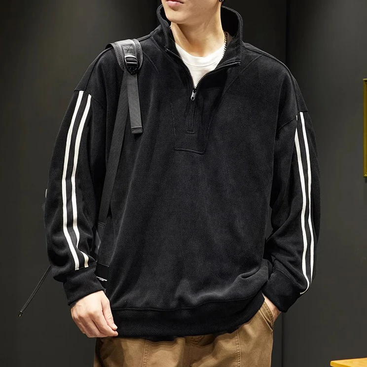 美式重磅400g立领半拉链卫衣男士春秋季加绒潮牌复古宽松外套男