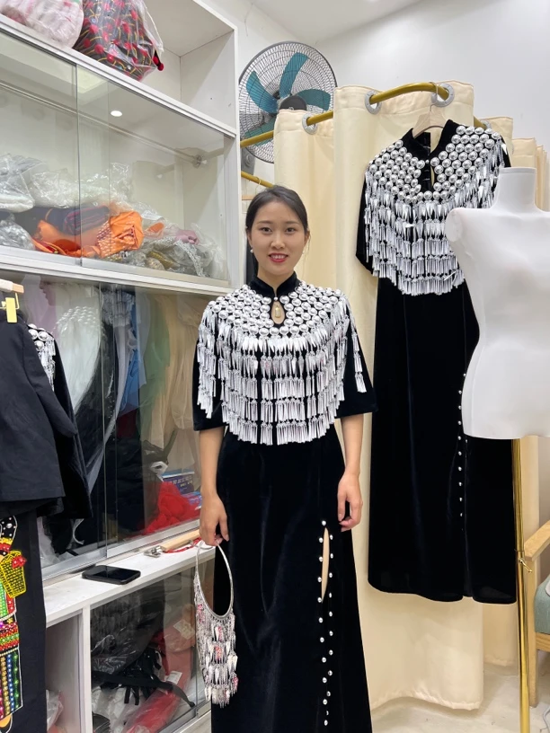 小杰民族服饰景颇高领鱼尾连衣裙0030