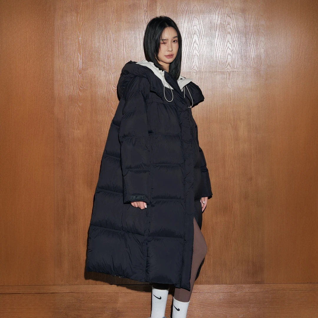 Basic House/百家好YL冬季新款连帽长款时尚氛围感保暖加厚羽绒服