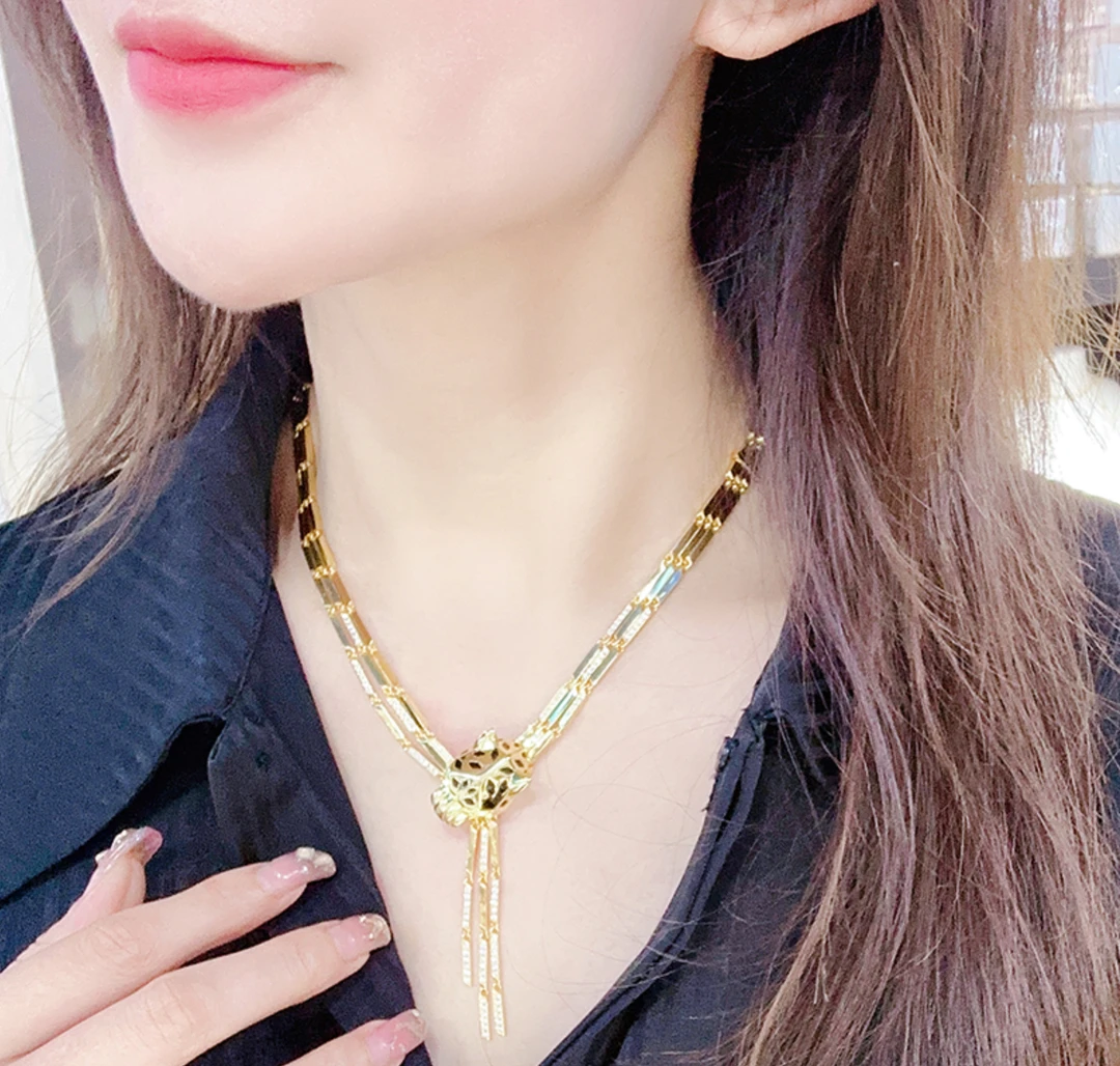 链子925银合成锆石 BZ金色豹子45CM项链2265