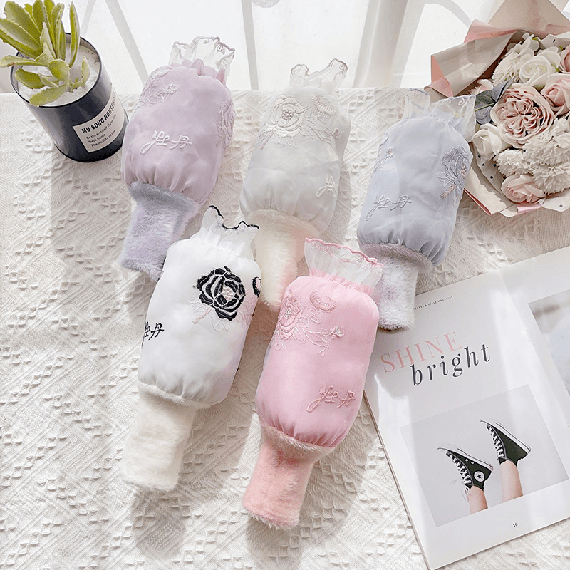 新款毛绒绣花袖套女牡丹防晒保暖套袖春秋冬户外居家袖套8