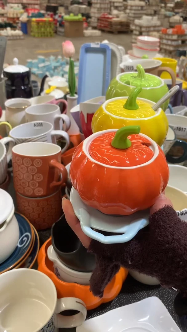 【闪购商品】陶瓷盘南瓜罐3个装+底盘