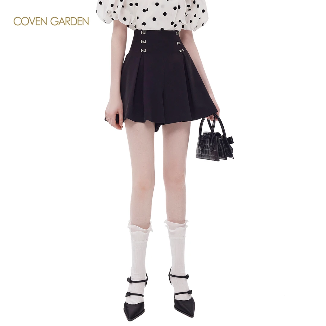 哥文花园  高腰黑色百褶裙裤短裤 CTC2122198 COVEN GARDEN