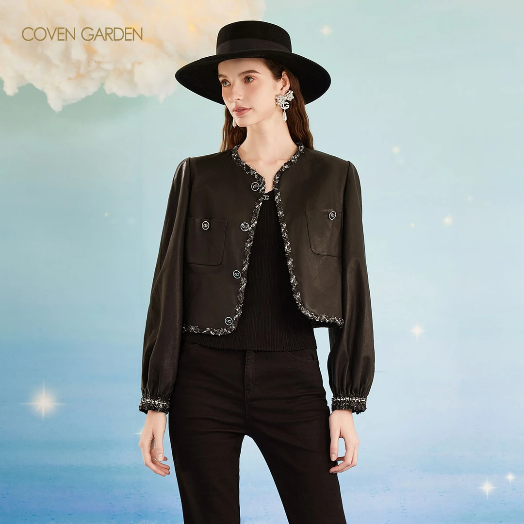 哥文花园 秋季新款黑色皮衣 CLA3316420