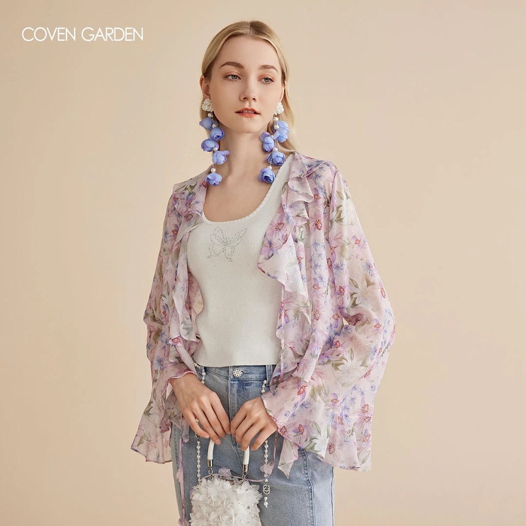 哥文花园 荷叶边雪纺碎花衬衫 CLA2012270 COVEN GARDEN