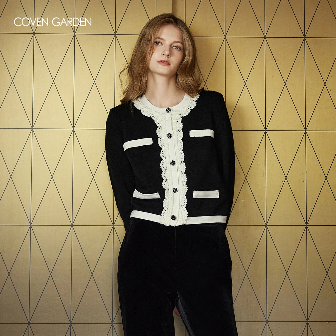 哥文花园撞色毛针织短外套CLA4035220