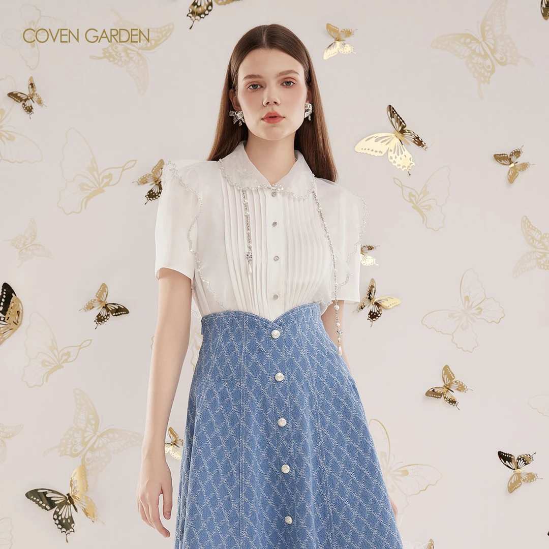 哥文花园 欧根纱娃娃领雪纺衬衫 CLA3012330 COVEN GARDEN