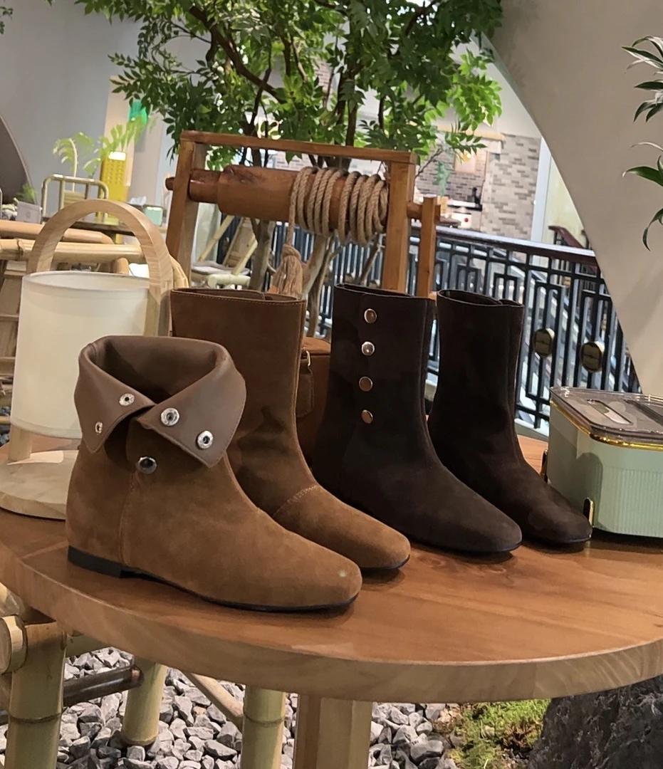 广州唐乐乐~时尚新款三穿短靴女内增高方头瘦瘦靴西部靴6622-9
