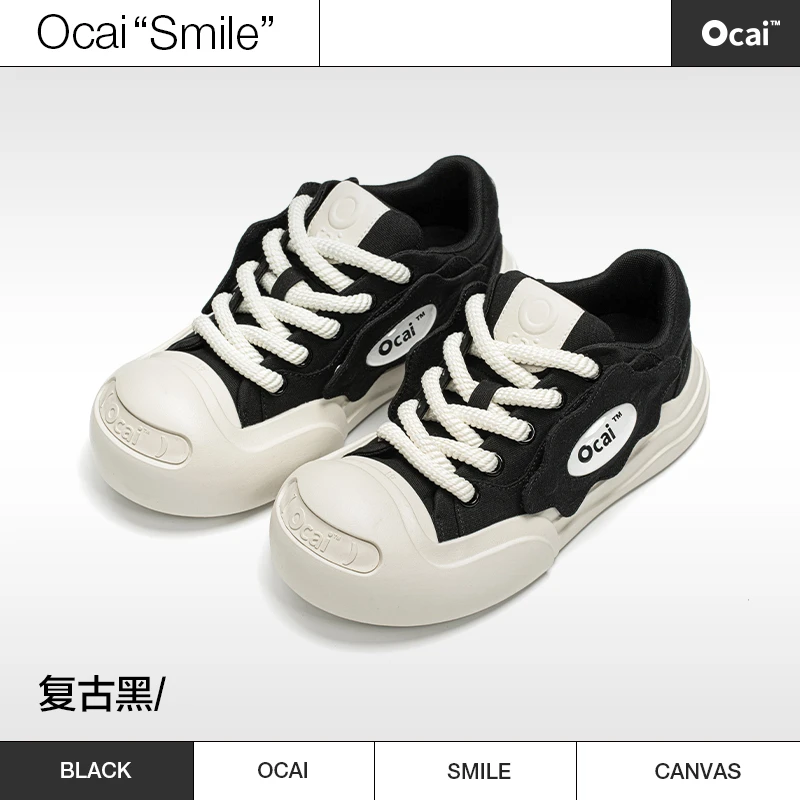 Ocai smile 002系列 开口笑 黑色白色增高厚底时尚潮流帆布鞋女款