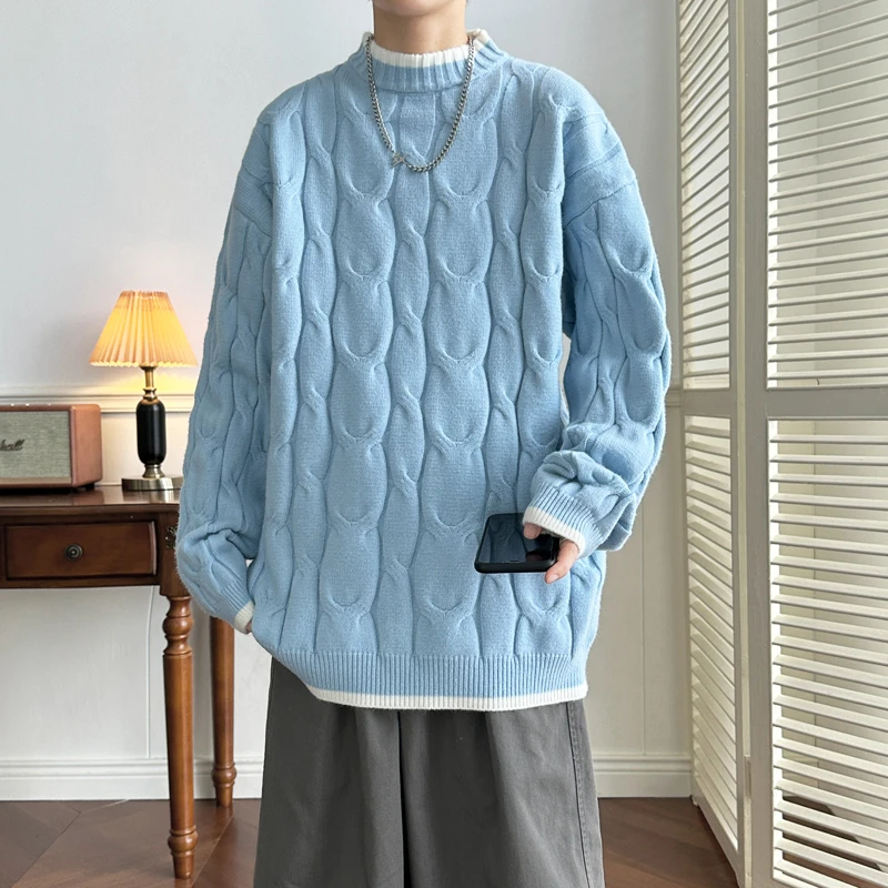 韩版潮流个性针织男春秋修身上衣长袖圆领毛衣青年时尚外套