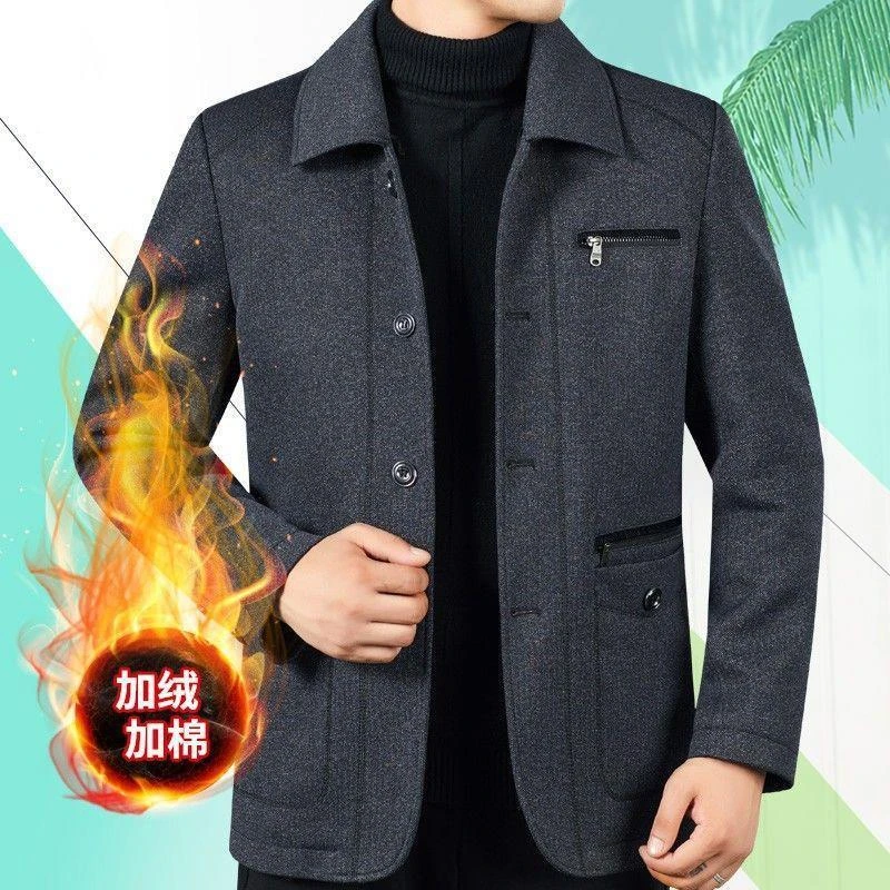 冬装中老年加绒男装外套秋季爸爸棉衣外套老人上衣服宽松爷爷棉袄