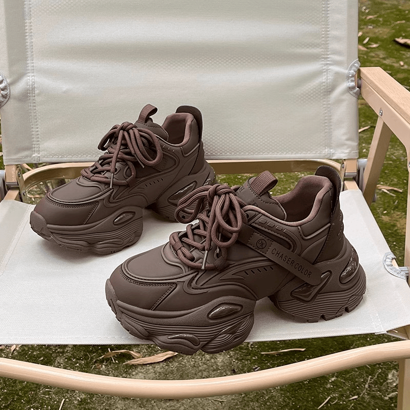 南糖三色 小个子厚底老爹鞋女2023秋冬新款小蛮腰鞋真皮加绒增高黑色休闲鞋