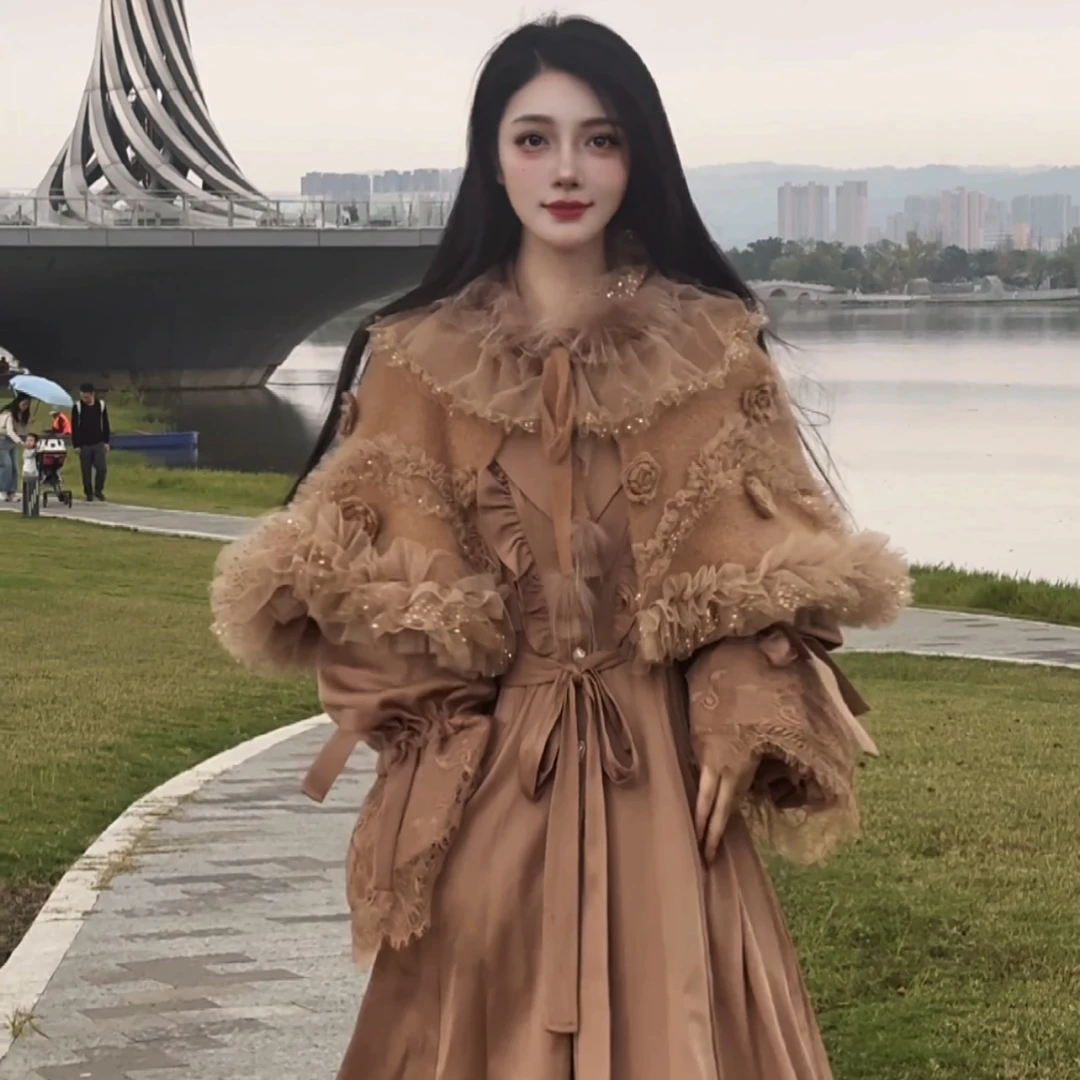 亚町家原创2757狐狸毛斗篷香槟色气质轻奢时尚洋气名媛高贵