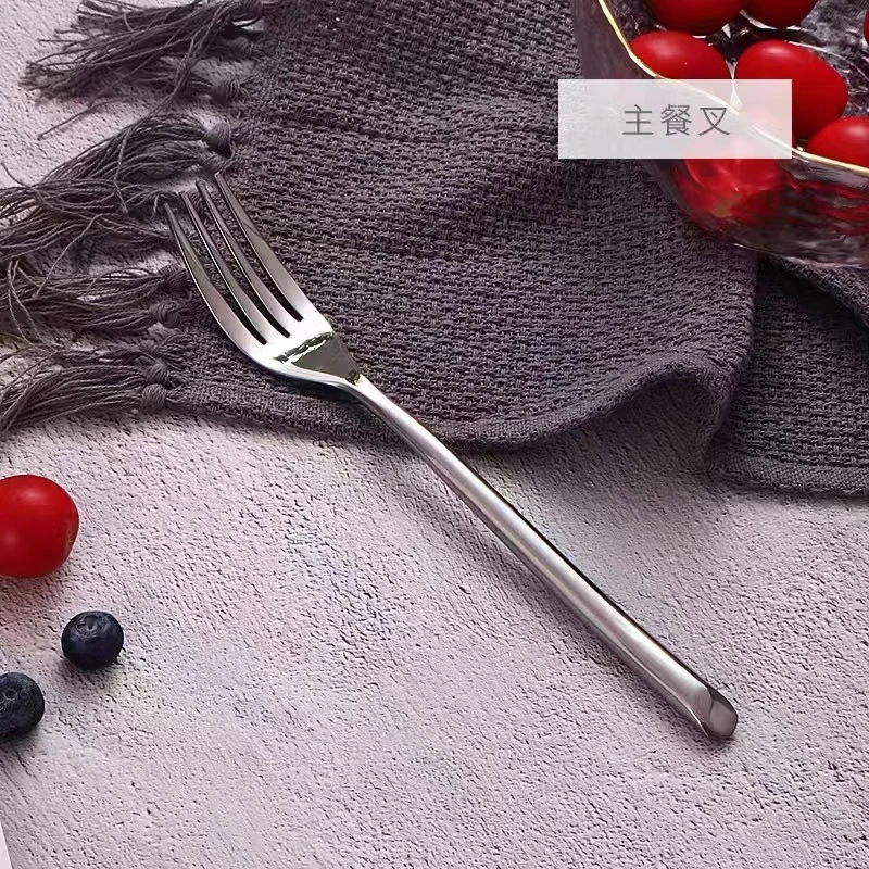 18/10不锈钢高品质精美实心圆柄斜尾西餐叉子家用简约长柄勺叉