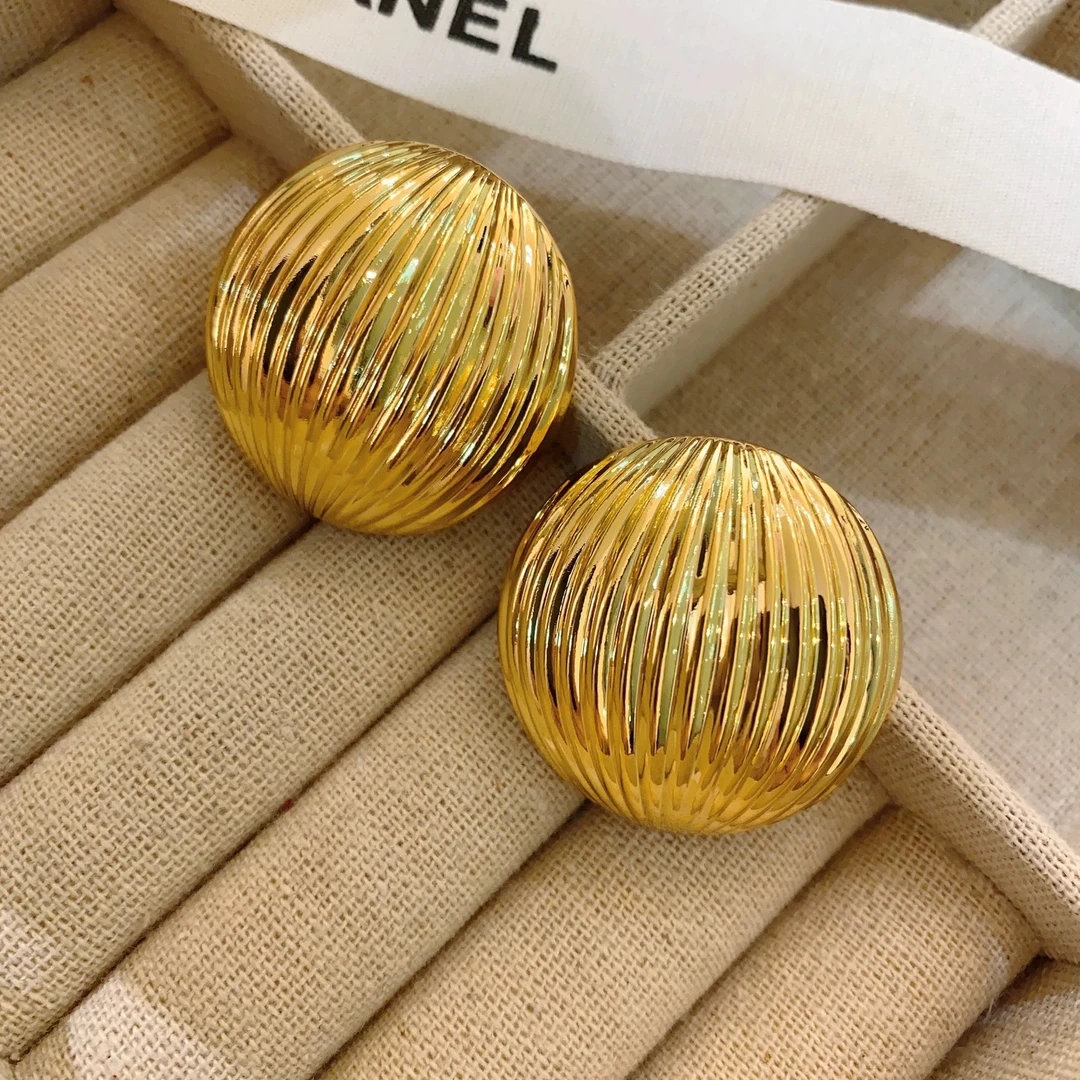 铜合金耳饰 金属条纹镂空椭圆耳环欧美风复古小众耳钉时尚气质