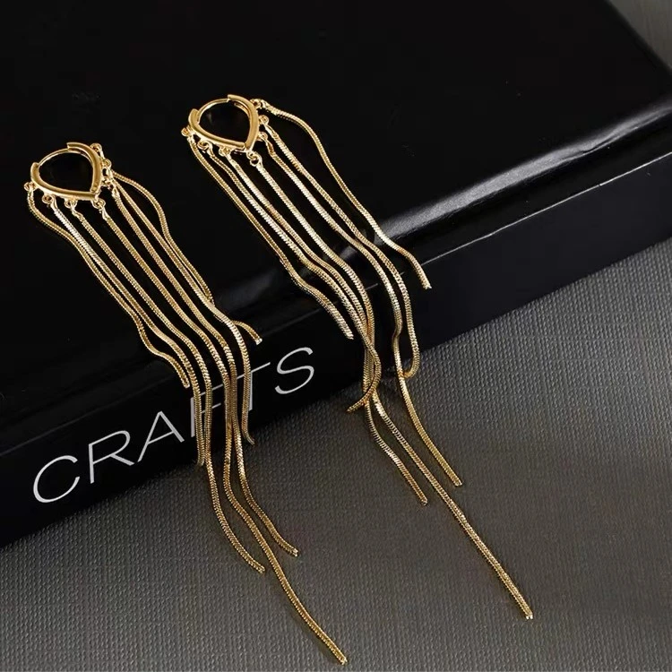 水滴形流苏长款耳环夸张欧美耳扣个性简约耳坠网红耳饰