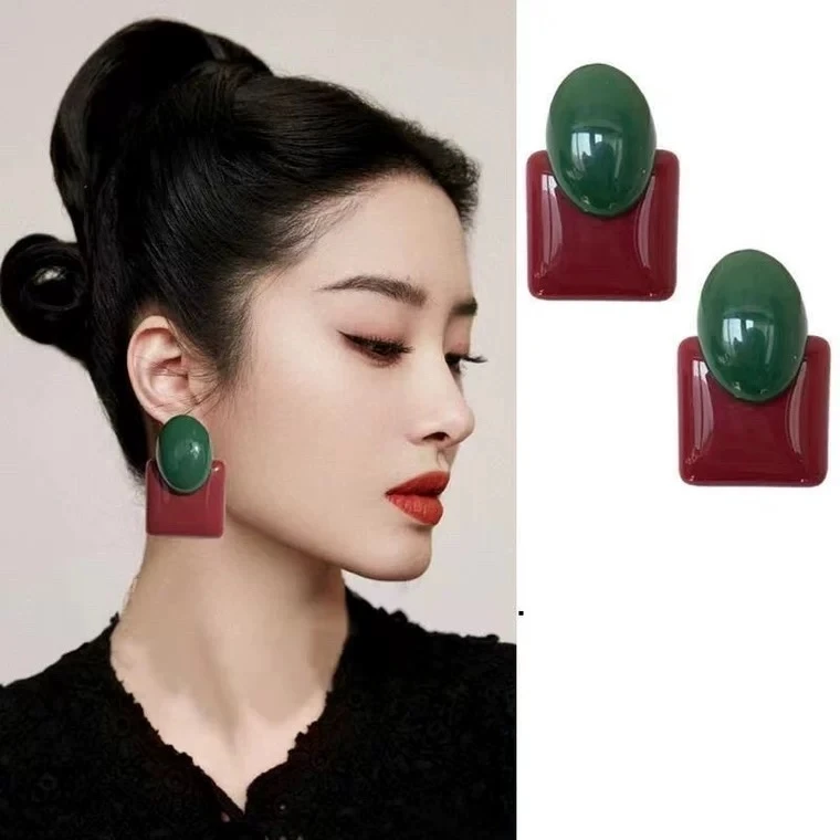 非金属亚克力耳饰 几何方形耳环高级感银针耳饰显白大气时尚气质