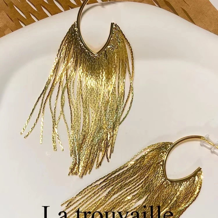 高级感个性C形气质流苏耳环女小众简约设计感C形耳饰