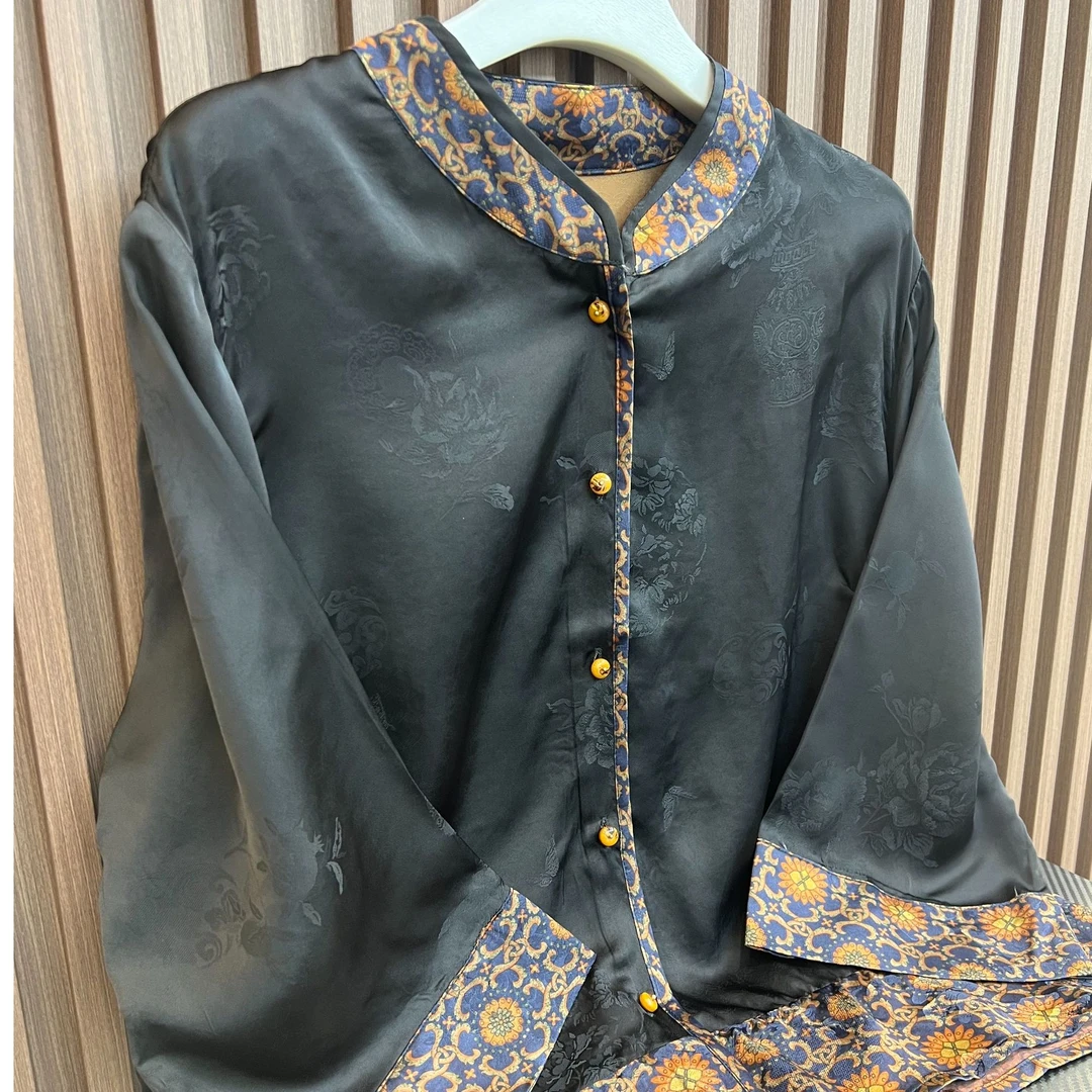 见山【222】拼接小花上衣时尚百搭