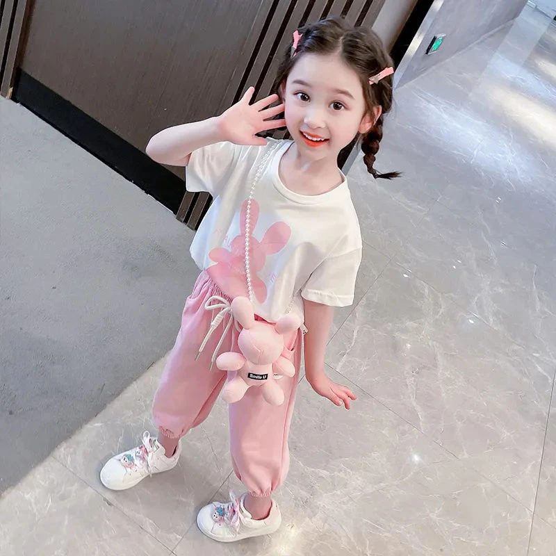 女童纯棉套装夏季洋气运动2024款女宝宝儿童夏装网红时髦短袖韩范