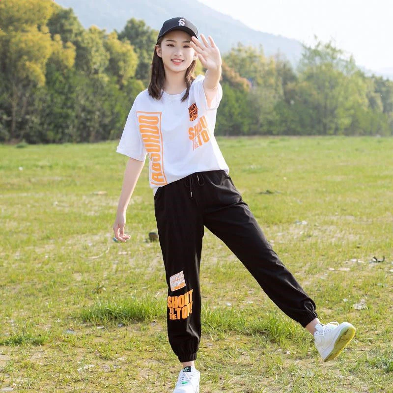 初中学生夏季套装女短袖12岁15女孩夏天大童印花少女装宽松两件套