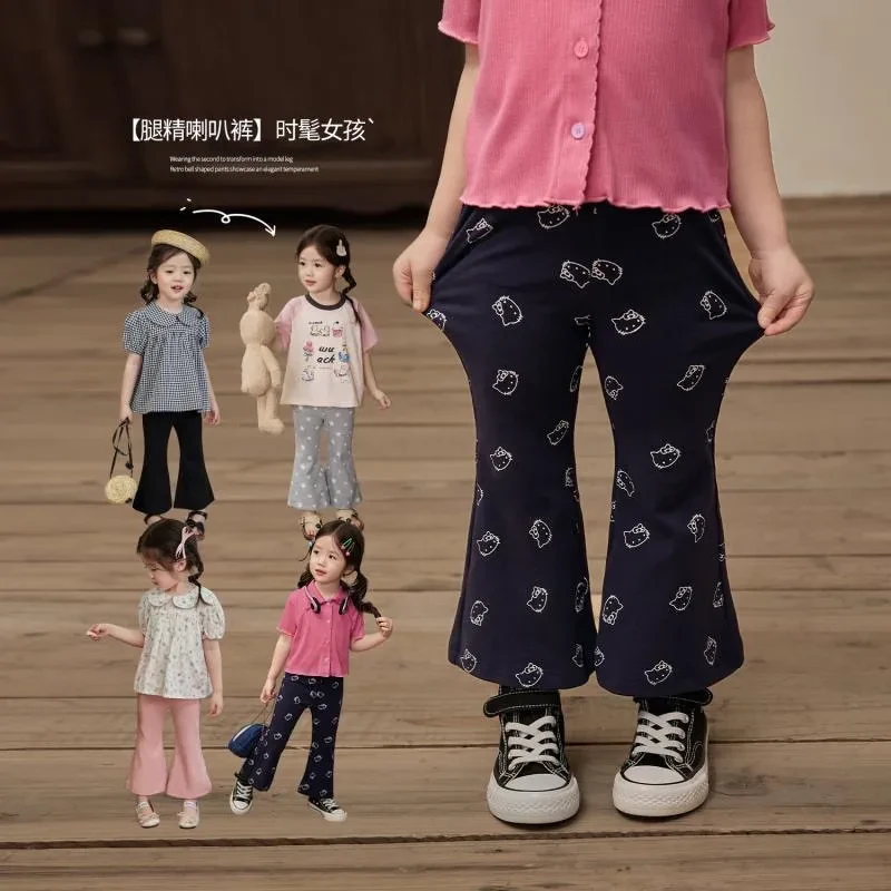 女童夏季喇叭裤2024春夏新款小童裤子宝宝洋气弹力修身长裤百搭