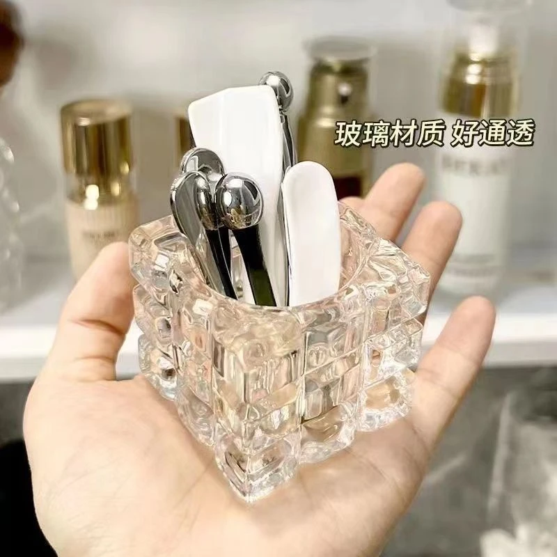挖勺子收纳盒面霜挖取勺玻璃镜柜桌面化妆护肤眼霜挑棒刷固定器