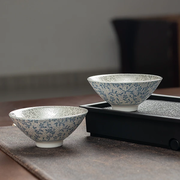 藤花鎏银斗笠对杯茶杯陶瓷999银手工鎏银品茗杯茶碗主人杯ZH647