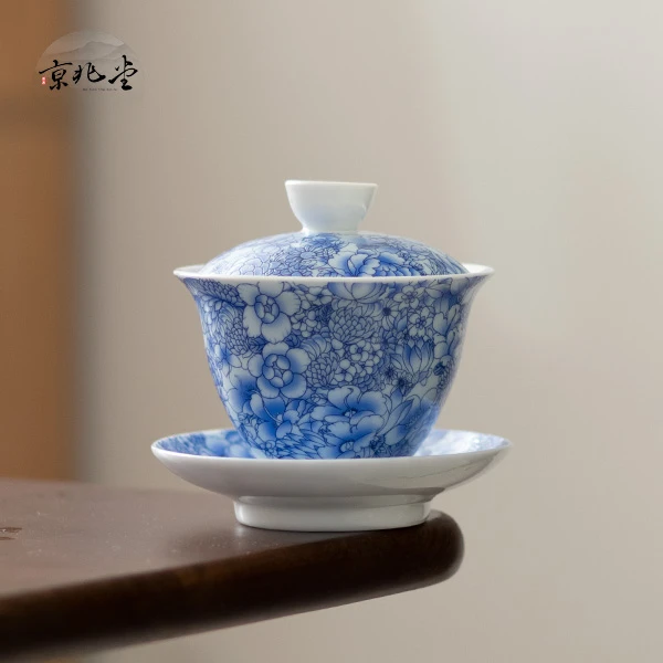 盖碗茶杯茶碗大号茶具青花瓷泡茶碗陶瓷青花盖碗功夫三才碗D630