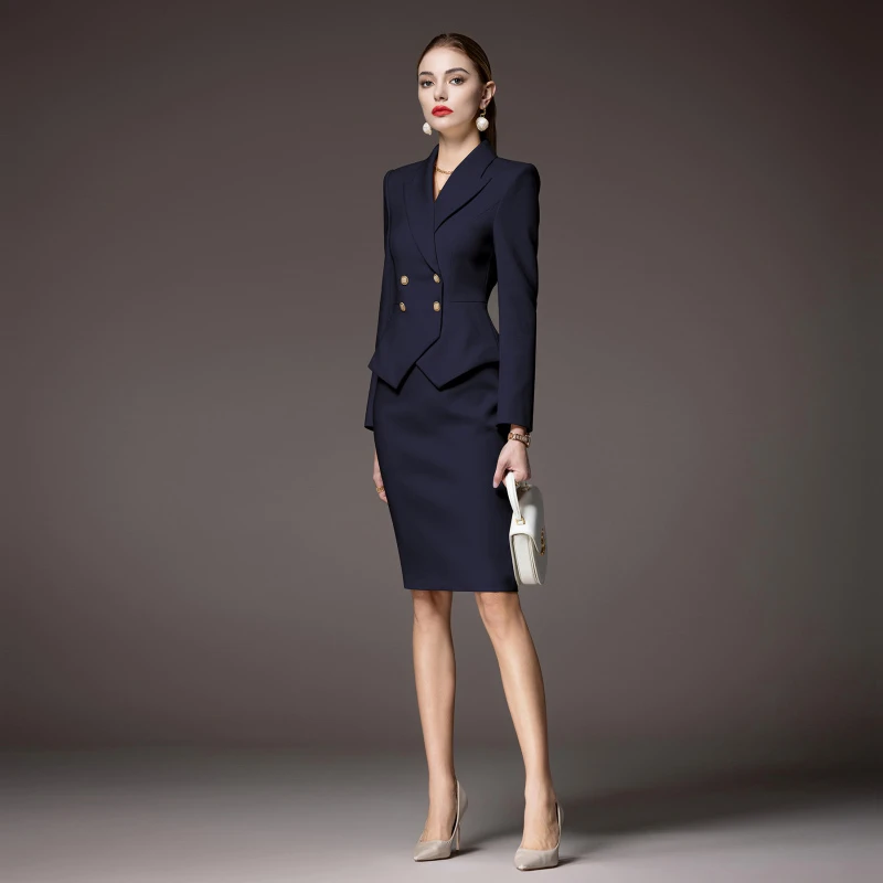职业套装裙女假两件连衣裙气质前台幼儿园教师职业装珠宝店工作服