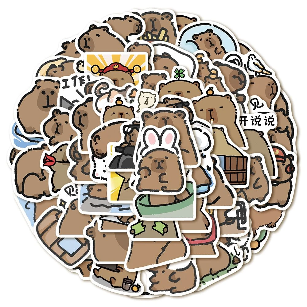 62张卡皮巴拉可爱卡通小水豚表情包贴纸手帐手机壳diy装饰贴纸