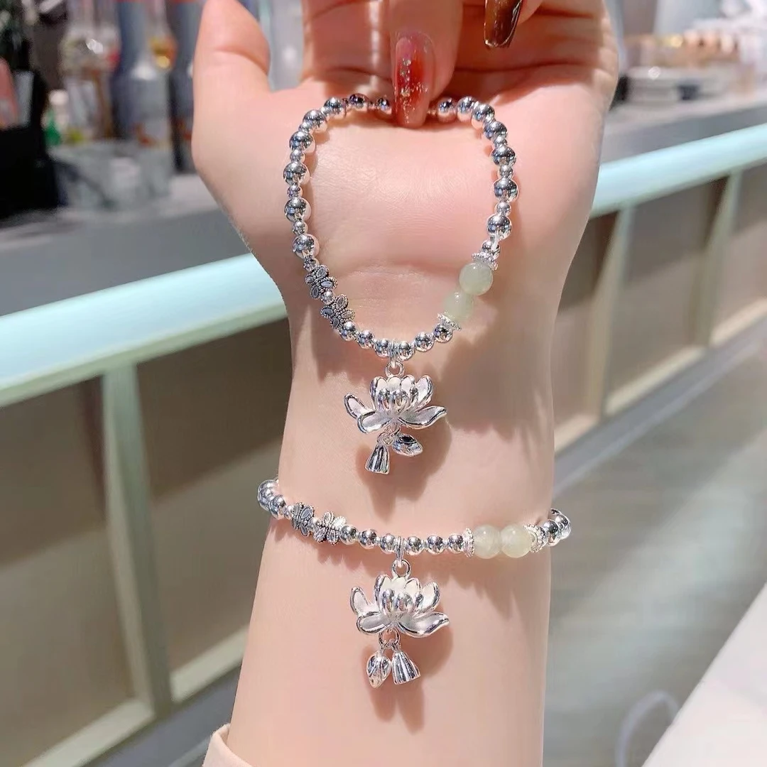 足银手链 足银999莲花手链手串国风