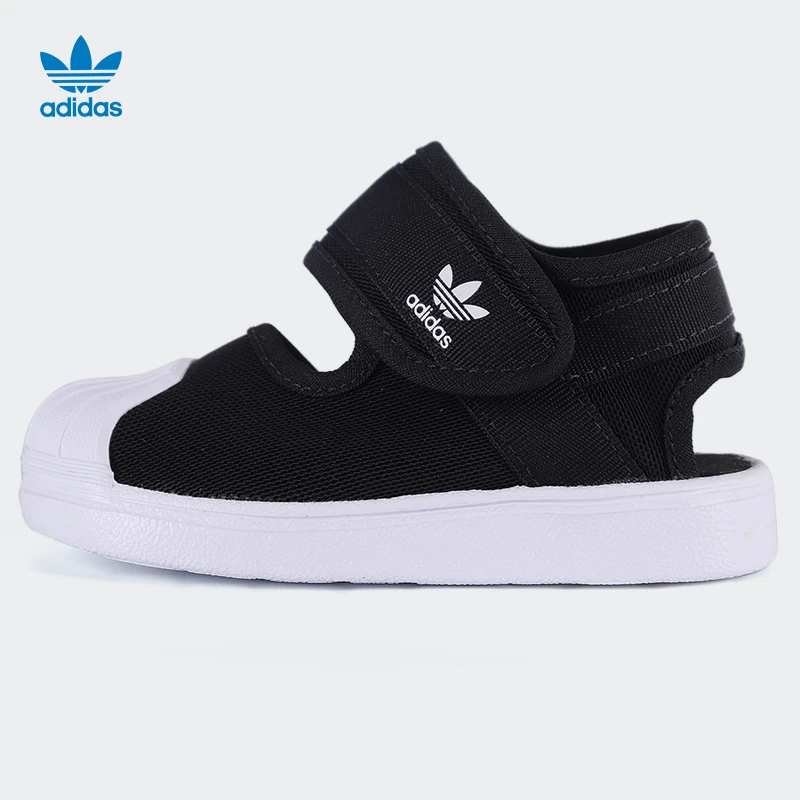adidas/阿迪达斯童鞋三叶草婴童贝壳头魔术贴凉鞋黑包头EG5711