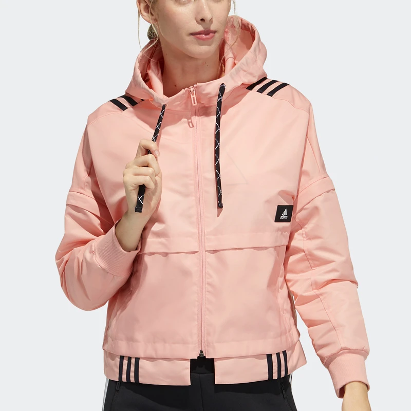 Adidas阿迪达斯女夹克春季户外连帽防风训练跑步运动服GT4405休闲