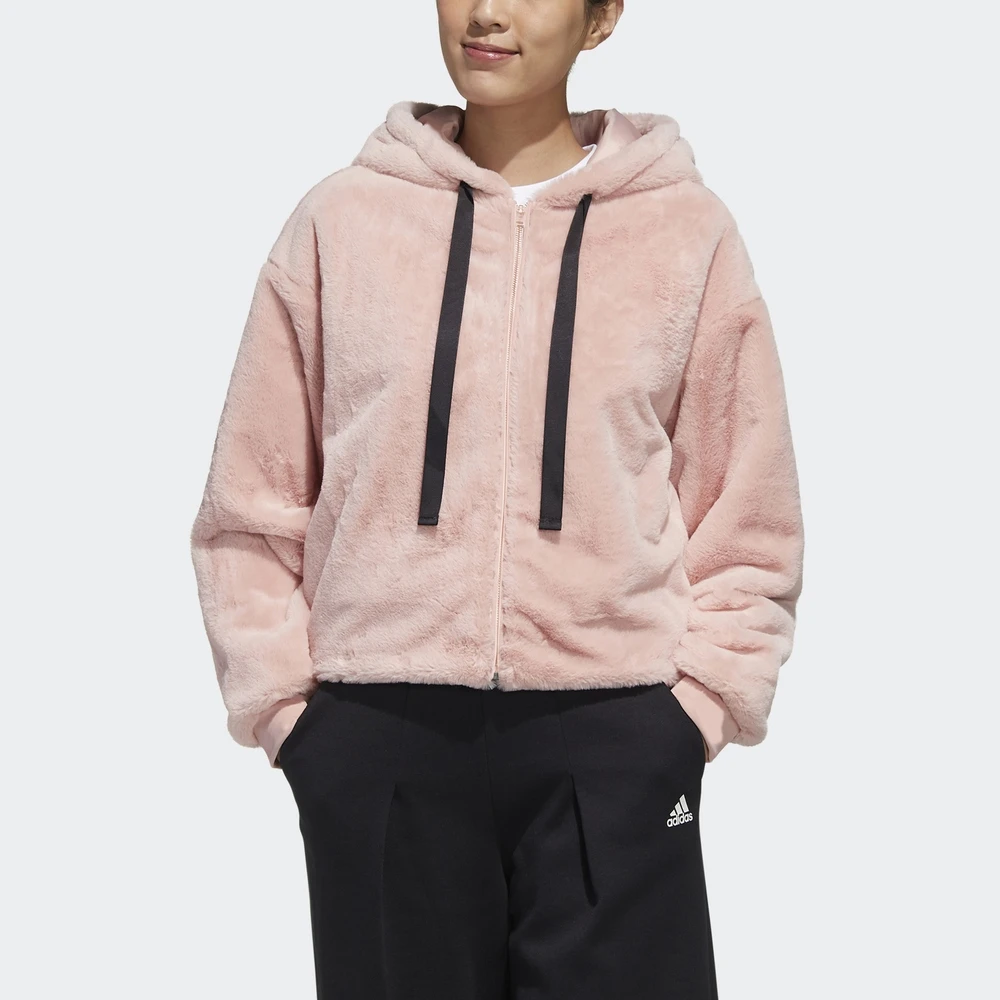 adidas阿迪达斯女装秋冬保暖连帽羊羔绒休闲夹克外套GM1469女款