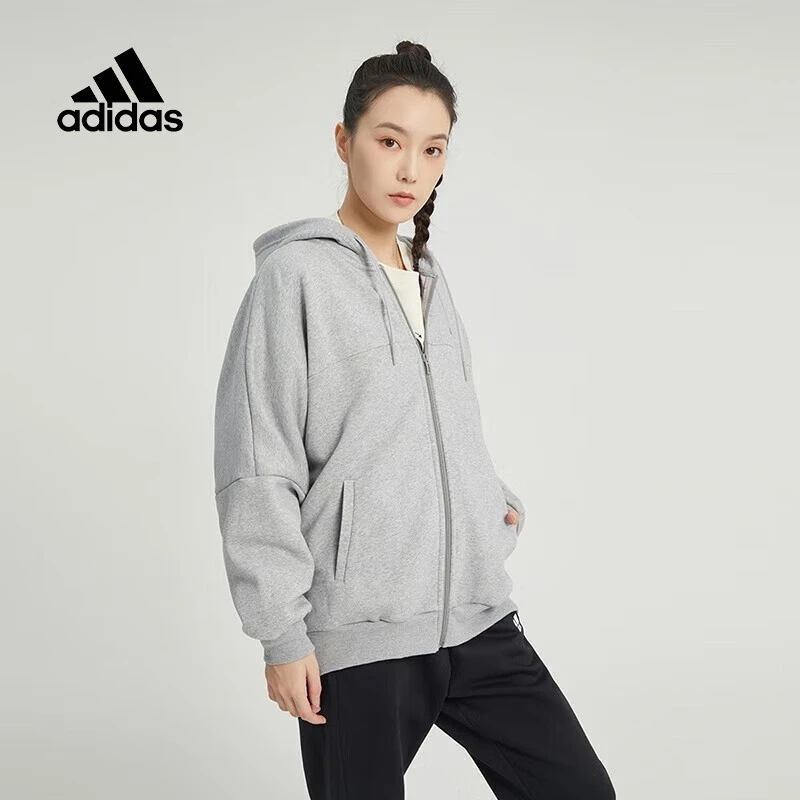 阿迪达斯 （adidas）外套女装秋冬季连帽保暖针织9加绒夹克HM2813